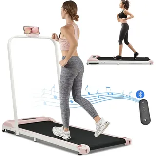 MERAX Laufband elektrisch, Underdesk Treadmill, Walking Jogging Pad Klappbar 1-6 km/h mit Fernbedienung, Bluetooth, LED-Display - Rosa