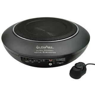 In Phase Audio Car USW10 300W Ultraflaches, kompaktes Aktiv-Subwoofer-System für unter dem Sitz, Aluminium-Druckguss, Schwarz