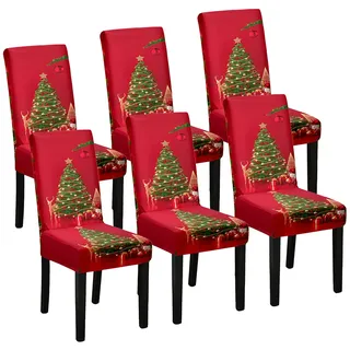 Stuhlhussen Weihnachten 6er Set, Weihnachts Stuhlhussen Weinachtsdekorationen Stuhlbezug, Weihnachtsstuhlhussen Stuhlhussen Schwingstühle, Stretch Stuhlhussen Chair Cover Universal Stuhlbezüge