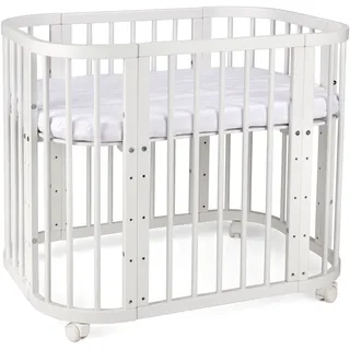 Waldin Babybett 5in1, Beistellbett aus Holz, Matratze, Belüftet