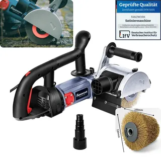 FANZTOOL FANZWORK V2 1500 Watt Satiniermaschine Schleifmaschine Bürstenschleifgerät zur Renovierung von Oberflächen, mit Staubsaugung-Anschluss, Drehzahlregelung, Kugelgriff, Stahldrahtbürste