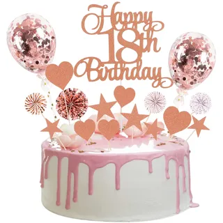 Tortendeko 18 Roségold, Tortendeko 18 Geburtstag Mädchen, Tortendeko Rosegold 18th, 18. Kuchendeko Geburtstag, Happy 18th Birthday Deko, Papierfächer Cupcake für 18 Geburtstag Mädchen