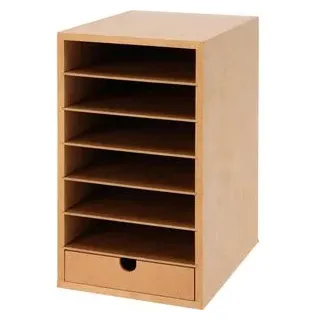 Creativ-Company Briefablage A5, braun, stapelbar, MDF, 1 Schublade, 6 Fächer