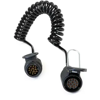 Wiltec 13-poliges Spiralkabel 3 m, Anhängerkabel pvc, robustes Elektrokabel Stecker und Buchse, flexibles Verlängerungskabel, Kabel für Anhänger