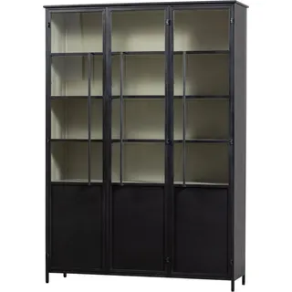 WOOOD Vitrine Exhibit Metall pulverbeschichtet mit Glastüren H 200 x B 140 x D 42 cm Tragkraft 20 kg pro Boden, einfach zu montierbar, pfleigleicht schwarz