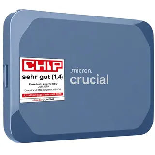 Crucial X10 8TB Externe SSD Festplatte, bis zu 2.100MB/s, USB-C 3.2 Gen2, IP65 Wasser- und Staubgeschützt, Portable SSD für Mac, PC, Smartphone und Spielkonsole, Blau matt - CT8000X10SSD9-02