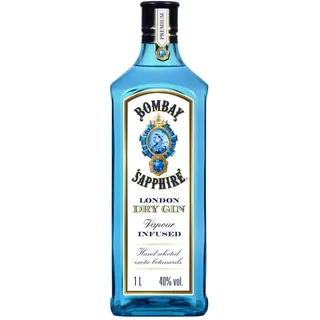 Bombay Sapphire Distilled London Dry Gin, 40% Vol., 100 cl/1L, per Dampfinfusion hergestellt mit 10 erlesenen exotischen Botanicals, ideal für die Hausbar und als Geschenk ab 18 (Packung mit 6)