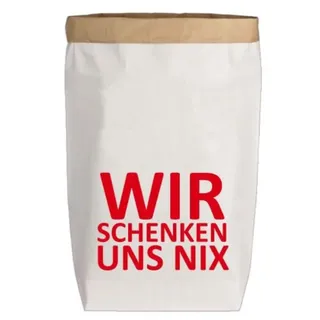 Paperbags Small weiss, WIR SCHENKEN UNS NIX, rot