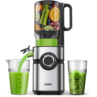 YASHE Slow Juicer Entsafter mit 127 mm Einfüllschacht, Cold Press Juicer für ganze Früchte & Gemüse, Schwarz - Schwarz