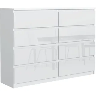 meble masztalerz Kommode 140 cm Breit - Modernes Sideboard - Schrank mit 8 Schubladen - Schubladenschrank - Kommodenschrank für Wohnzimmer, Flur, Schlafzimmer - Weiß Hochglanz 138,5x101,5x39 cm