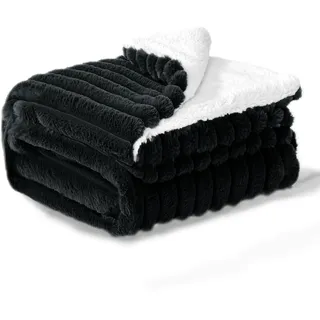 BEDELITE Kuscheldecke Flauschig Decke Klein - Dicke Sherpa Decken Schwarz 125x150 für Sofa, warme Cord Kuscheldecken weiche Fleecedecke Wohndecke als Sofaüberwurf für Wohnzimmer