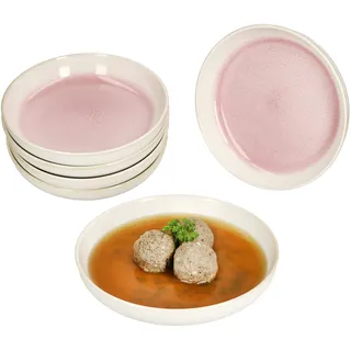 Mambocat 6x Reactive Glaze Paris Suppenteller 400ml 6 Pers Creme Pink Salatteller Pasta,