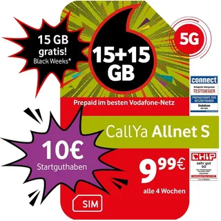 Vodafone Vodafone Prepaid CallYa S, 15 GB + 15 GB on top Prepaidkarte rot