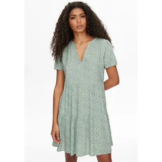 Only Damen Kurzes Bedrucktes Kleid 'ZALLY LIFE S/S THEA Dress NOOS PTM«, mit Stufen Volant, grün