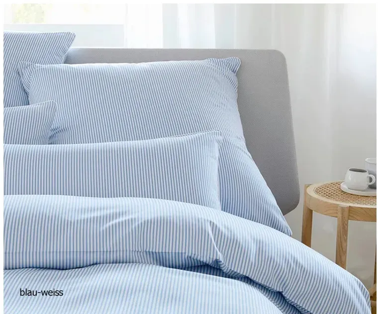 Elegante Bettwäsche Hamburger Streifen - 135x200 cm + 40x80 cm blau-weiss