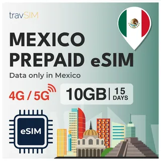 travSIM Mexico eSIM | 10GB Mobile Daten | unbegrenzter Internetzugang für Google, Facebook, Whatsapp, Instagram und mehr | Der Plan auf Dieser SIM-Karte für Mexiko ist 15 Tage lang gültig.