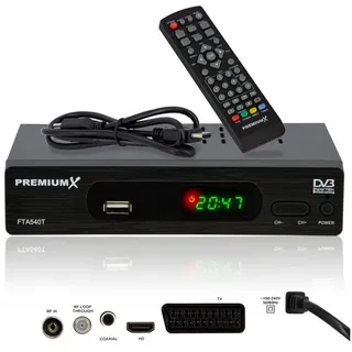 PremiumX FTA 540T FullHD Digitaler DVB-T2 terrestrischer TV Receiver H.265 HEVC USB SCART HDMI Auto Installation