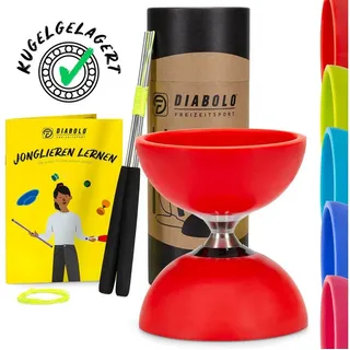 Diabolo Freizeitsport Jonglier-Set Pro (rot) mit kugelgelagerter Achse, Handstäben Ersatzschnur rot 120 MM