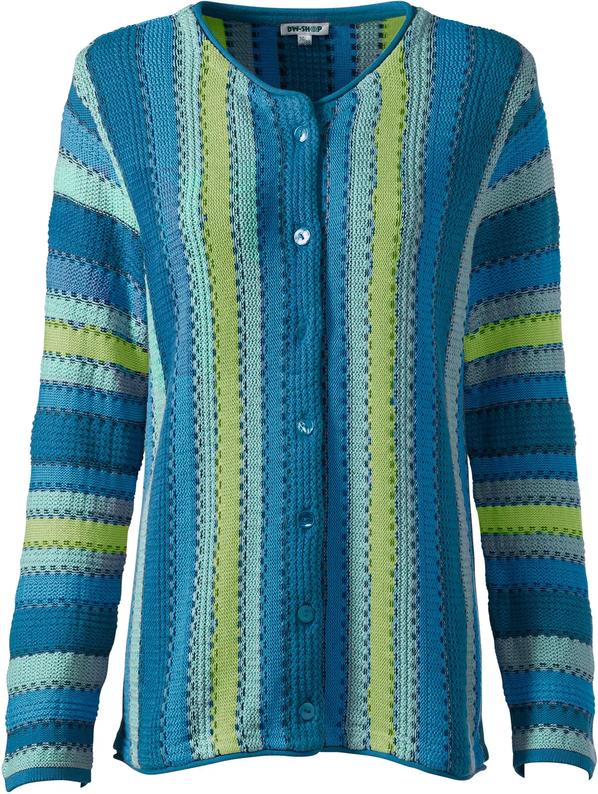Baumwoll-Strickjacke, Streifen türkis, 40/42