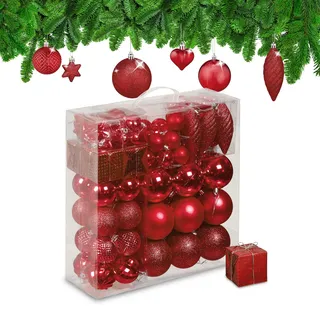 Relaxdays Relaxdays, Christbaumschmuck, 110-tlg. Weihnachtskugeln-Set (110 -teilig)