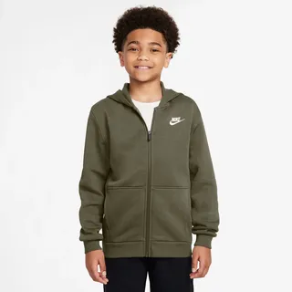 Nike Kinder Kapuzenpullover Big Kids Club Fleece FZ Hoodie FD3004-222 137-147 - Medium Olive/White - 137-147