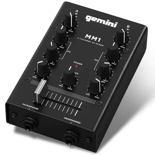 Gemini Sound MM1 Professional Audio 2-Kanal Dual Mic Input Stereo 2-Band Rotary Compact DJ-Podcast-Mischer mit Kreuzfader und individueller Verstärkungssteuerung