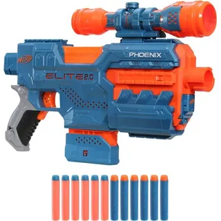 Hasbro Nerf Elite 2.0 Phoenix CS-6 motorisierter Blaster, 12 Nerf Darts, Fernrohr, Clip-Magazin, mit Erweiterungsoptionen