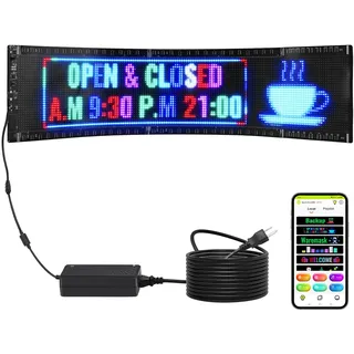 Vevor Programmierbares LED-Schild, P5-Vollfarb-LED-Scrolling-Panel, DIY-Anzeigetafel mit Benutzerdefiniertem Textanimationsmuster, Bluetooth-App-Steuerung, Nachrichten-Ladenschild 83,5 x 20 cm