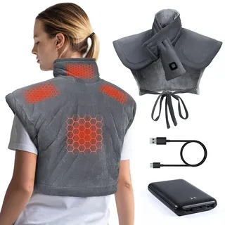 Arlierss Graphen Heizkissen Nacken Schulter mit 10000mAh Akku, Wärmekissen Kabellos Rücken mit 3 Heizstufen, Nackenwärmer Schulterwärmer Elektrisch Gewichtet Wärmegürtel mit Abschaltautomatik