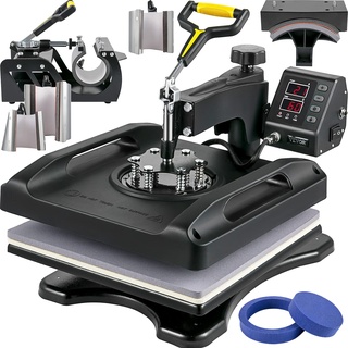 Vevor 1200W Hitzepresse 8 in 1 T-Shirtpresse, 38 x 38cm Schwarz Transferpresse, Heißpresse T-shirt zum Aufbringen von Buchstaben, Zahlen und Mustern auf Kappen, T-Shirts, Becher, Teller 51 x 40 x 47cm