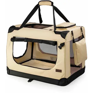 LIONTO dibea Hundetransportbox Hundetasche Hundebox faltbare Kleintiertasche Größe (S) 50x34x36 cm Farbe beige