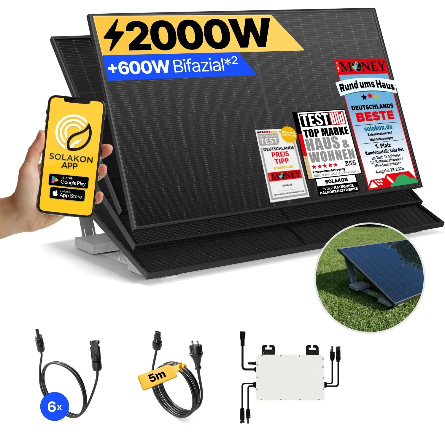 onPower: 2000 Watt Balkonkraftwerk - Garten & Flachdach / ohne Speicher / 5m