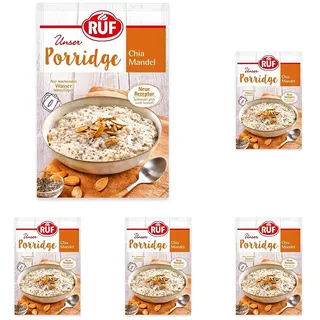 RUF Porridge Chia Mandel mit Chiasamen und gehackten Mandeln, das Superfood Oatmeal fürs Büro, den Workout-Snack oder Zwischendurch, 1 x 65g Beutel (Packung mit 5)