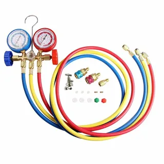 cypreason HVAC-Messgeräte,A/C-Diagnose-Krümmer-Messgerät-Satz für die Kältebefüllung | AC Manifold Gauge Set mit 5FT Schlauchkupplungen & Adapter, R134A Freon Recharge Kit für R134a R12 R22 R502