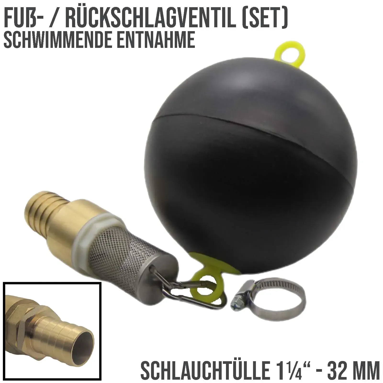 32 mm 1 1/4 Zoll Rückschlagventil Saugkorb Fußventil mit Schwimmkugel für schwi..."
