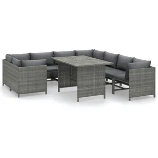 vidaXL 9-tlg. Garten-Lounge-Set mit Kissen Poly Rattan Grau