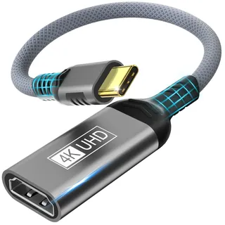USB C auf HDMI,4K USB Type-C Thunderbolt 3/4 auf HDMI Adapter Kompatibel mit iPhone 15/15Plus/15Pro/15Pro Max,MacBook Pro/Air,iPad Pro/Air,Samsung Galaxy S/Note,XPS,SurfacePro,Pixelbook Grau