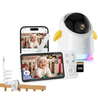 jeeber 2K/3MP Babyphone mit Kamera APP 360° 5" WLAN Video Babyfone