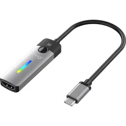 j5Create USB-C zu HDMI-Adapter (HDMI, 10 cm), Data + Video Adapter, Schwarz, Grau