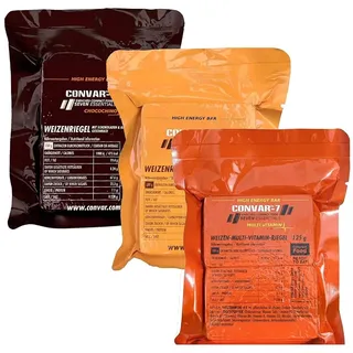36x CONPAR-7 Notfallration Notfallpaket Hochenergie BAR 12X Chocochino 12x Erdnuss 12x Multi-Vitaminkrieg