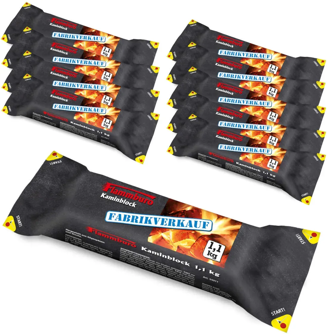 Kaminblock Kaminscheit 1,1 kg - 10 Stück im Karton