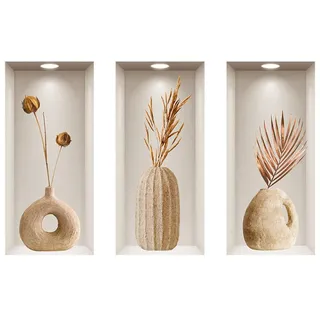 ZEUOPQ 3D-Wandtattoo Wandaufkleber Aquarell Vase (Erdige Farben 3D Wandvase), kreative DIY Wandpflanzen Wohnzimmer Küche beige