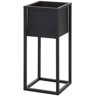 Spetebo Metall Blumentopfständer in schwarz Ständer mit schwarzem Topf - 50 cm - Blumentopfhalter mit Topf - Planzenständer eckig