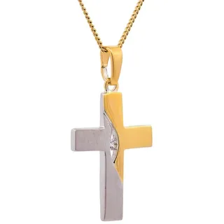 HOPLO Kreuzanhänger Anhänger Kreuz 925/rh/verg. Karat Gold mit verg. Silberkette 36 cm, Made in Germany gelb|goldfarben 36 cm Kindergröße