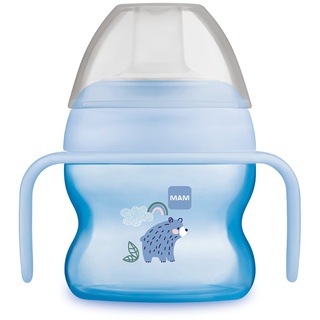 Mam Baby MAM Starter Cup Baby Trinklernbecher (150 ml), Trinkbecher für erste Trinkversuche, Schnabelbecher mit rutschsicheren Griffen, ab 4 Monaten, Bär