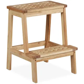 Relaxdays Tritthocker Walnussholz, 2 Stufen, Trittschemel Kinder, bis 60 kg, HBT: 47x38x38 cm, Pflanzenhocker, natur
