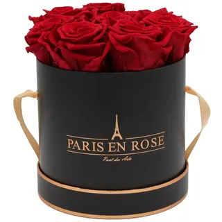 Rosenbox Ø 14,5 cm Schwarz-Roségold mit 9 Bordeaux Rosen