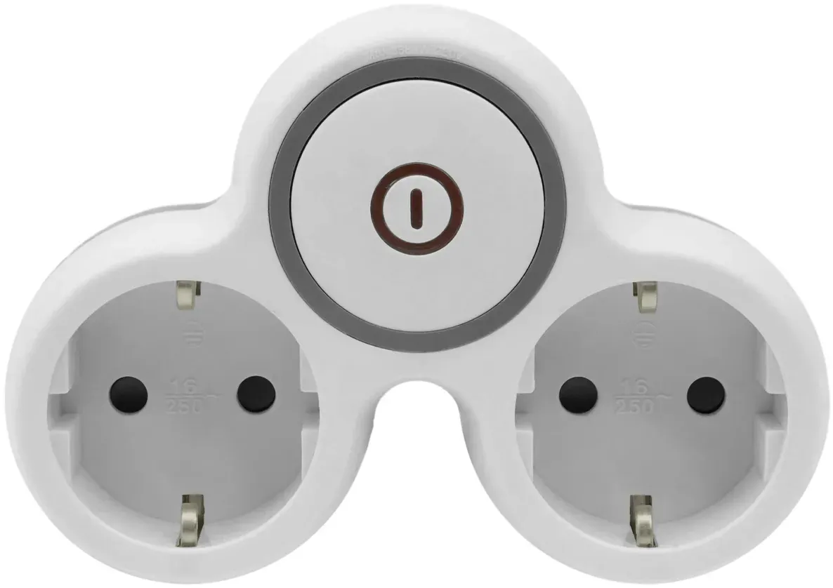 Zweifach Steckdosenadapter 2x Schuko 230V mit Schalter Grau-Weiß W-72003