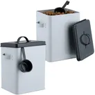 2X Futterbox, 2er Set, je 5,5 l, mit Deckel & Löffel, Eisen, Aufbewahrungsbox Trockenfutter, weiß/anthrazit, 70 30% Kunststoff