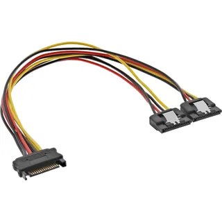 InLine SATA Strom-Y-Kabel, SATA Buchse an 2x SATA ST mit Lasche, 0,30m